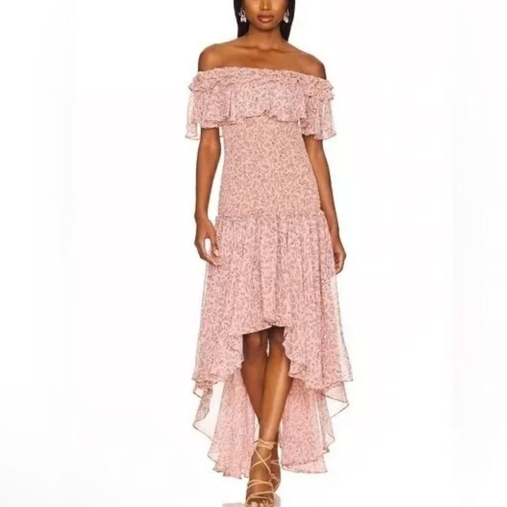 MISA Los Angeles Giada Dress in Rose Paisley smocked midi chiffon New M $491